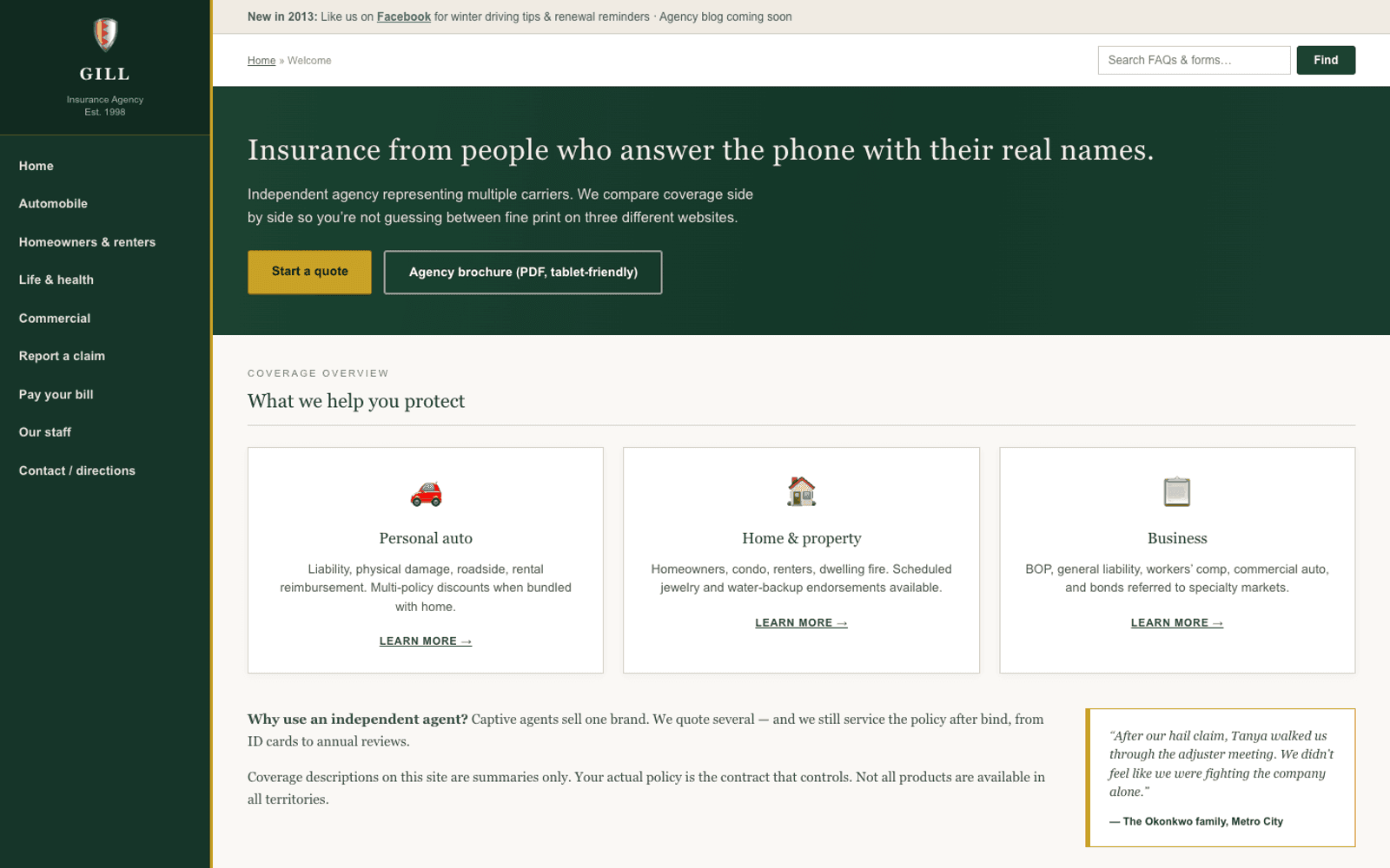 Gill Insurance before redesign