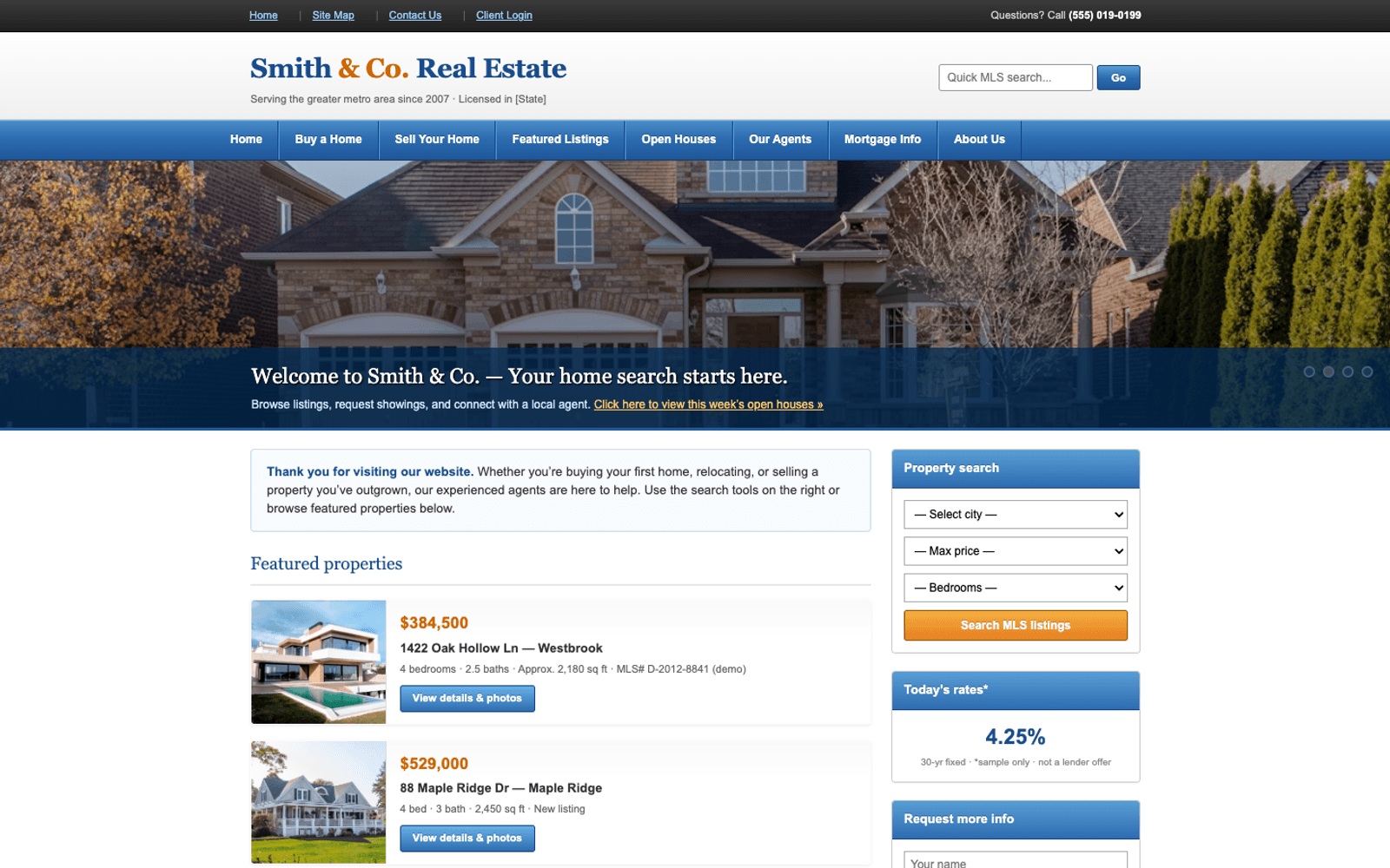 A site with too much competing content — before (desktop)